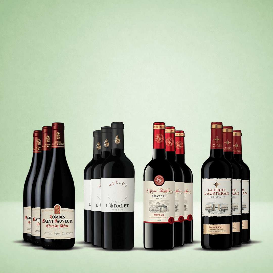 Franska rödvinsfavoriter – Bordeaux & Rhône (12 flaskor)